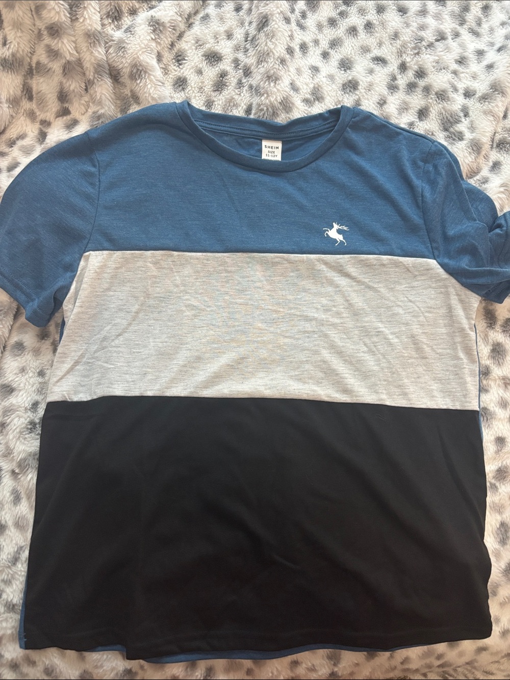 SHEIN Blue Gray Black Colorblock Short Sleeve Tee